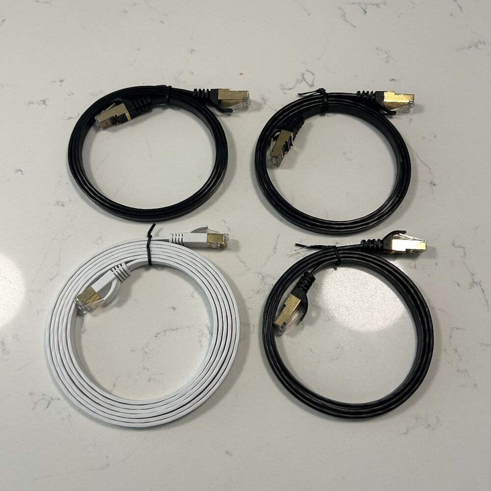 Lot of Four (4) CAT7 Ethernet Cables (3 x 1m Cables, 1 x 2m Cables)
